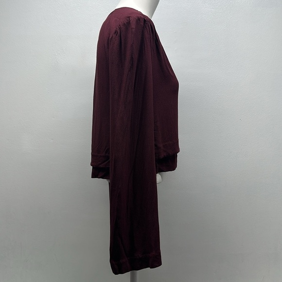Free People Crop Top Cropped Long Sleeve Blouse V Neck Crepe Boho Maroon Size XS - Picture 4 of 9